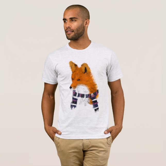 Red Fox Wearing Winter Scarf Art Tee (Front Full)