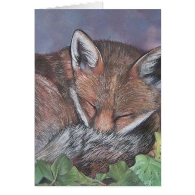 red fox wildlife sleeping in leaves blank art card (Front)
