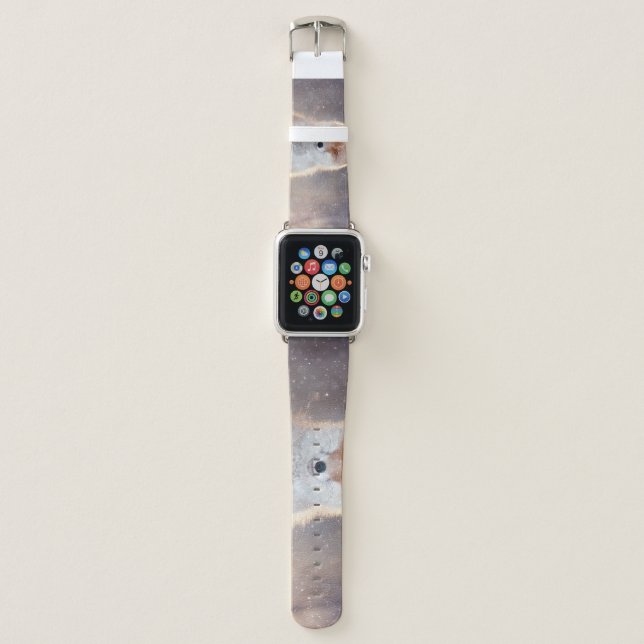 Red fox, winter forest, scenic illustration. apple watch band (Front)