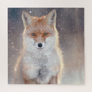 Red fox, winter forest, scenic illustration. jigsaw puzzle