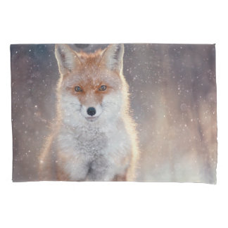 Red fox, winter forest, scenic illustration. pillow case