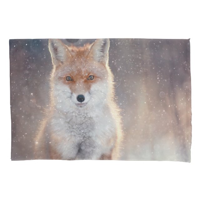 Red fox, winter forest, scenic illustration. pillow case (Front)