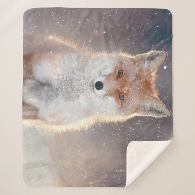Red fox, winter forest, scenic illustration. sherpa blanket (Front)
