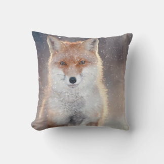 Red fox, winter forest, scenic illustration. throw pillow