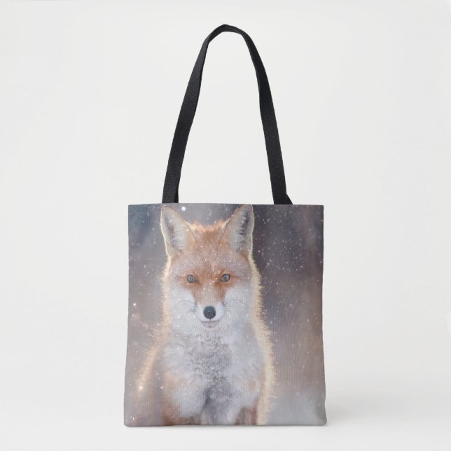 Red fox, winter forest, scenic illustration. tote bag (Front)