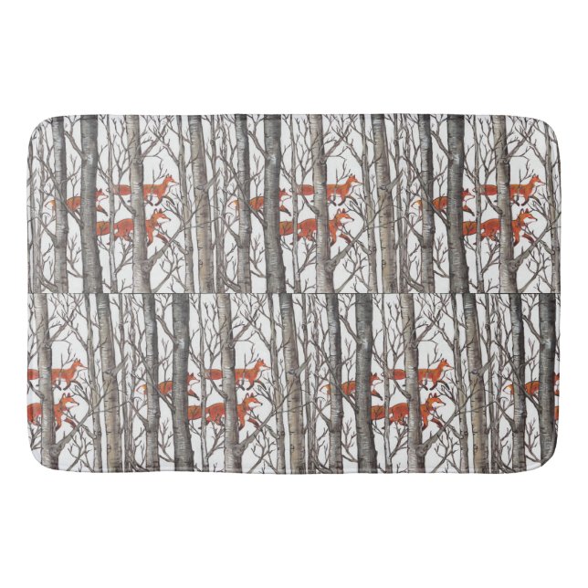 Red Fox Winter Gray Woods Bath Mat Neutral Tones (Front)