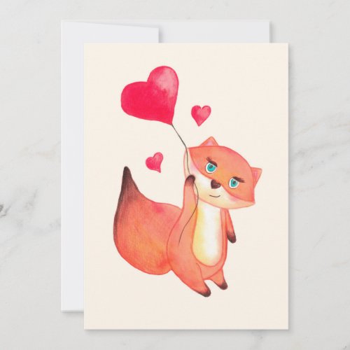 Red fox with a heart holiday card