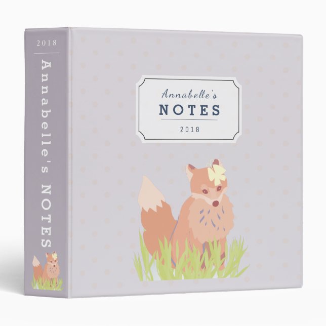 Red Fox with Butterfly Purple Polka Dot Binder (Front/Spine)