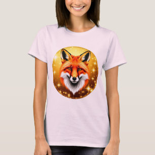 Red Fox with Golden Sparkling Background T-Shirt