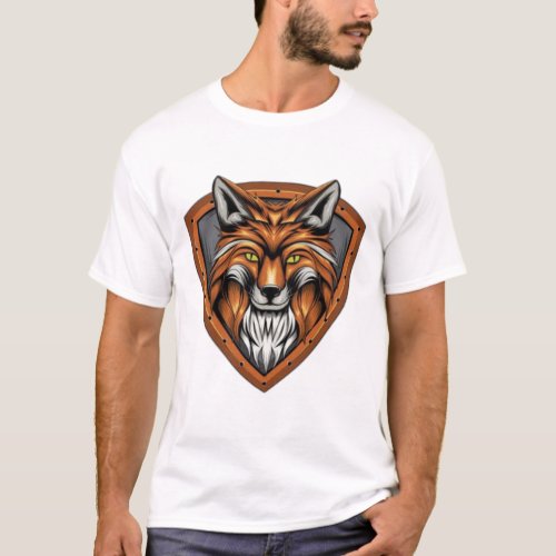 Red Fox With Green Eyes in a Shield T_shirts