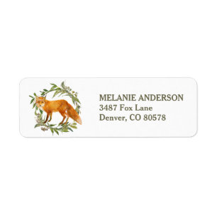 Red Fox with Green Leaves Wreath Return Address Label
