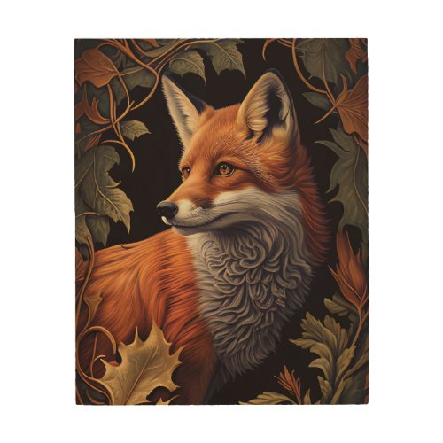 Red Fox with Leaves  Elegant Floral Animal Art