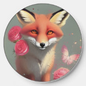 Red fox with pink flowers wireless charger (Front)