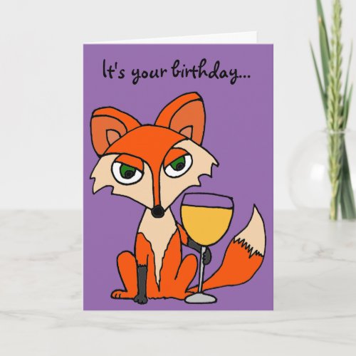 Red Fox with White Wine Glass Card