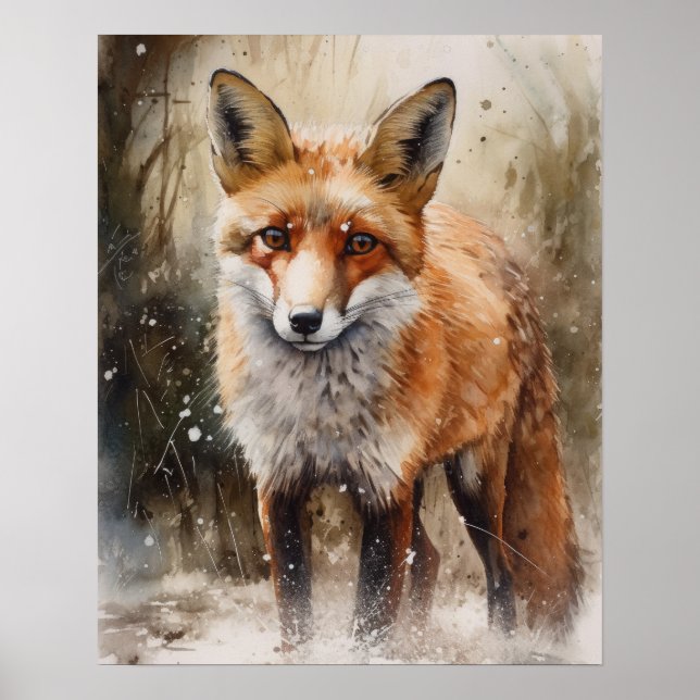 Red Fox Woodland Animal Art Print Poster (Front)