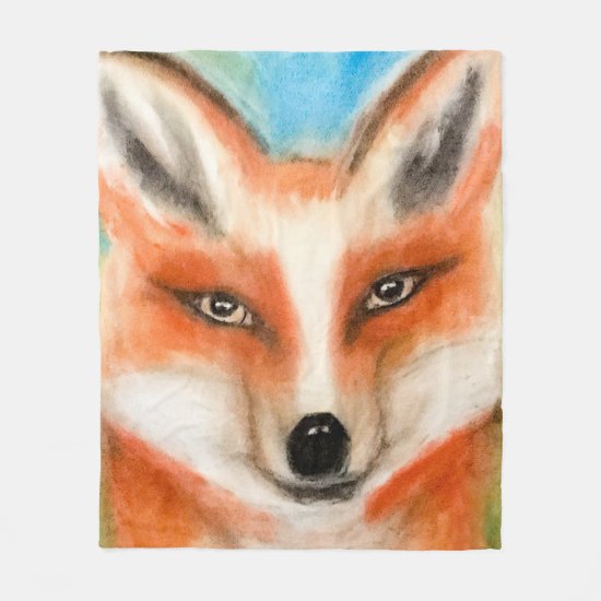 Red Fox Woodland Cartoon Whimsical Blue Green Cute Fleece Blanket