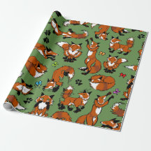 Red Fox Wrapping Paper - Choose Background Color