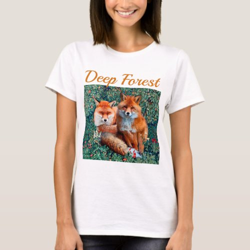 RED FOXES  AMONG GREEN LEAVES FOLIAGEFLOWERS T_Shirt