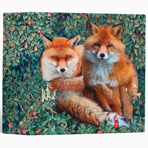 RED FOXES AMONG GREENERY FOLIAGE AND FLOWERS 3 RING BINDER