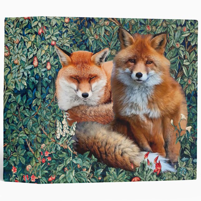 RED FOXES AMONG GREENERY, FOLIAGE AND FLOWERS 3 RING BINDER (Front/Spine)