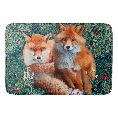 RED FOXES AMONG GREENERY FOLIAGE AND FLOWERS BATH MAT