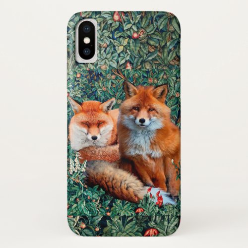 RED FOXES AMONG GREENERY FOLIAGE AND FLOWERS iPhone XS CASE