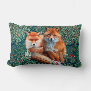 RED FOXES AMONG GREENERY, FOLIAGE AND FLOWERS LUMBAR PILLOW