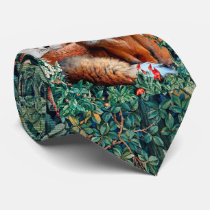 RED FOXES AMONG GREENERY, FOLIAGE AND FLOWERS NECK TIE