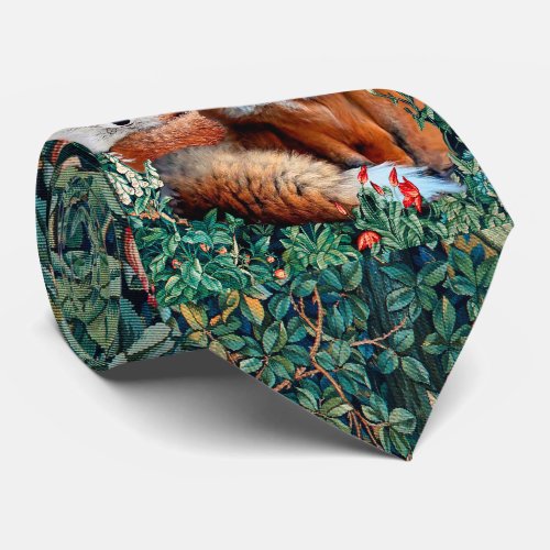 RED FOXES AMONG GREENERY FOLIAGE AND FLOWERS NECK TIE