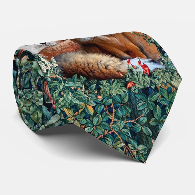 RED FOXES AMONG GREENERY, FOLIAGE AND FLOWERS NECK TIE (Rolled)