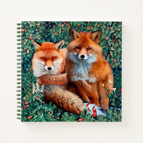 RED FOXES AMONG GREENERY FOLIAGE AND FLOWERS NOTEBOOK