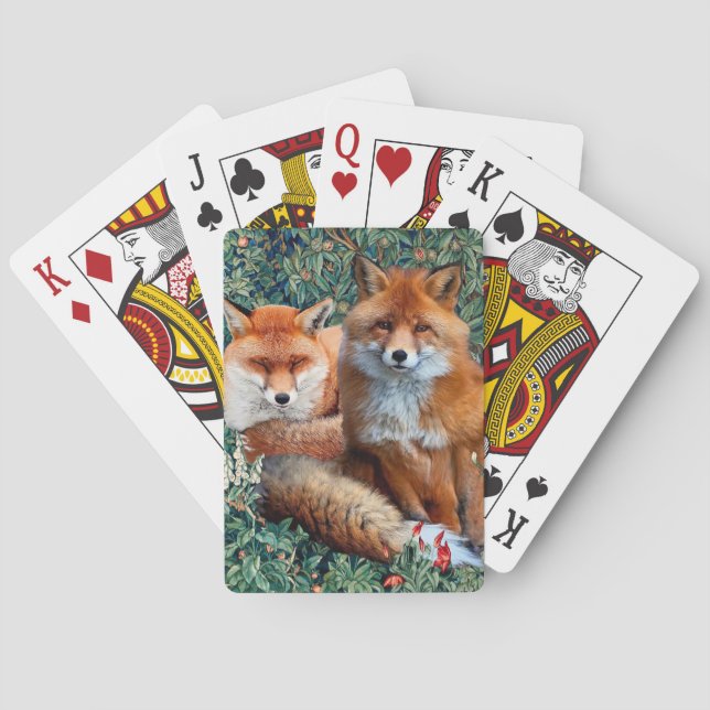 RED FOXES AMONG GREENERY, FOLIAGE AND FLOWERS  POKER CARDS (Back)