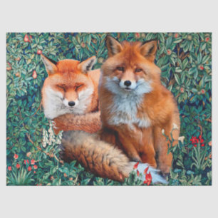 RED FOXES AMONG GREENERY, FOLIAGE AND FLOWERS TISSUE PAPER