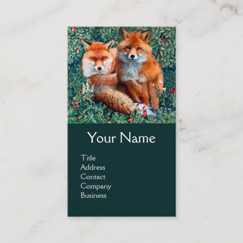 RED FOXES AMONG GREENERY FOLIAGEFLOWERS Monogram Business Card