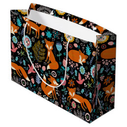Red foxes and flowers pattern large gift bag