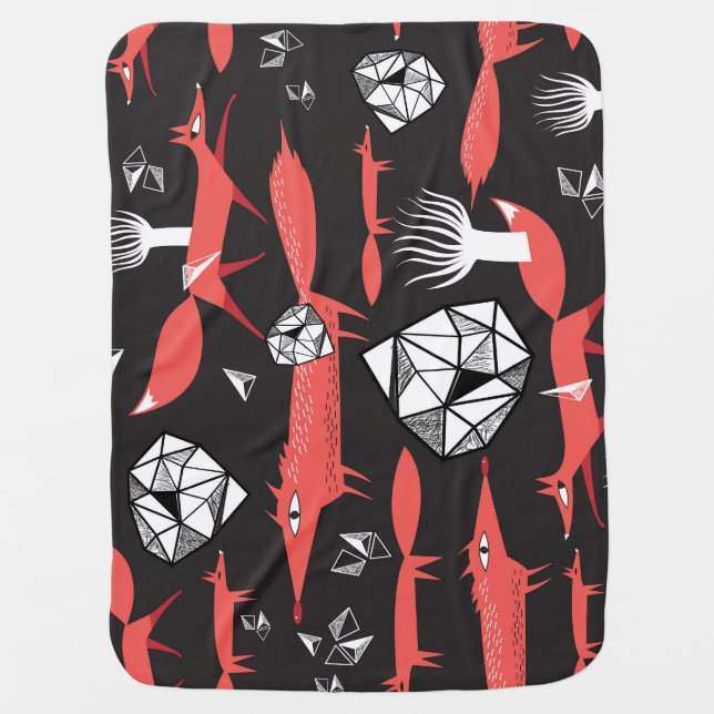 Red Foxes: Dark Background Seamless. Baby Blanket (Front)