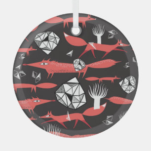 Red Foxes: Dark Background Seamless. Glass Ornament