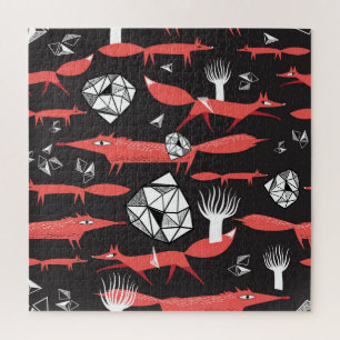 Red Foxes: Dark Background Seamless. Jigsaw Puzzle