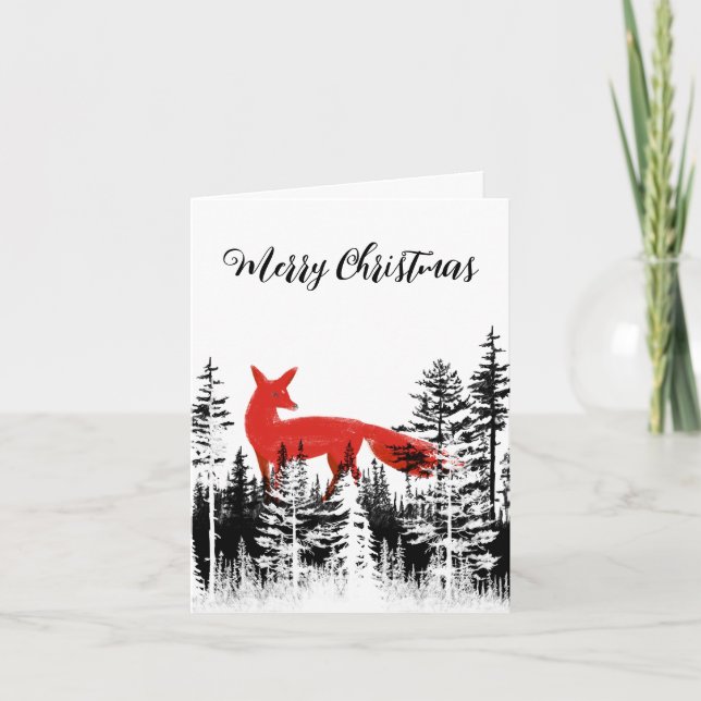 Red Foxes In The Forest Pines Merry Christmas Holiday Card (Front)