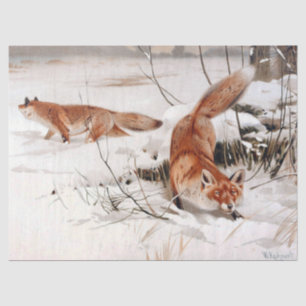 Red Foxes in the Winter Snow (by Wilhelm Kuhnert) Tissue Paper