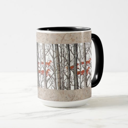 Red Foxes in Woods Art Rustic Look LG Coffee Mug