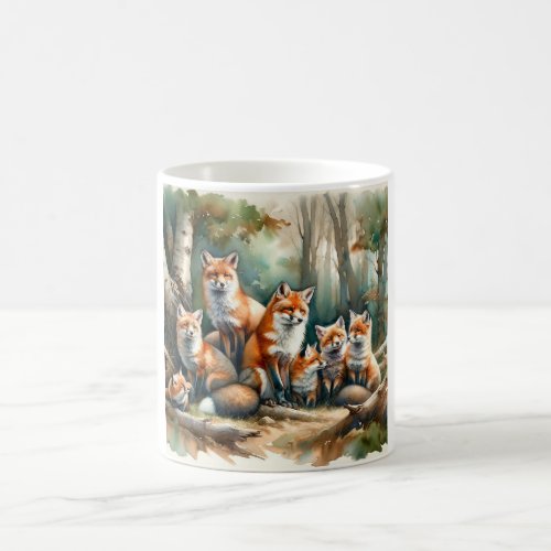 Red Foxes Playtime REF188 _ Watercolor Coffee Mug
