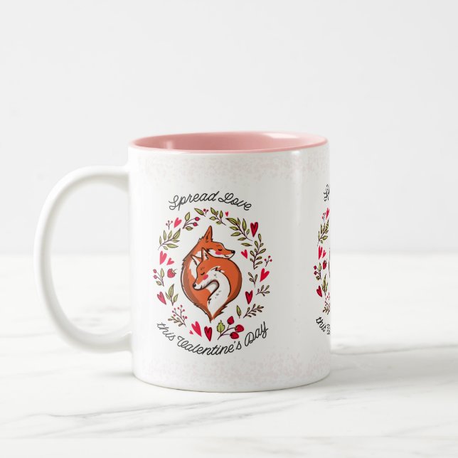 Red Foxes Valentine Love Two-Tone Coffee Mug (Left)