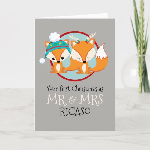 Red Foxes Your First Christmas As Mr and Mrs Holiday Card