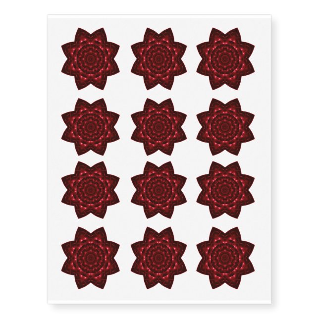 Red Fractal Kaleidoscope Temporary Tattoo (Front)