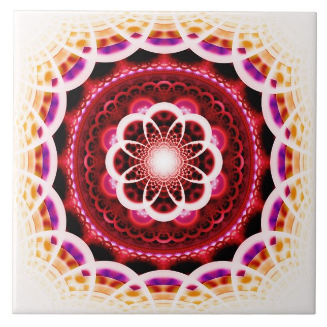 Red fractal mosaic pattern ceramic tile (Front)