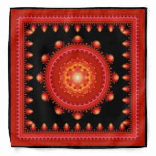 Red fractal oriental framed pattern bandana