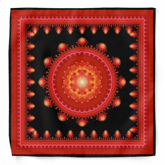 Red fractal oriental framed pattern bandana (Front)
