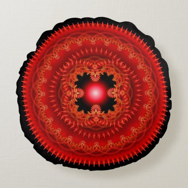 Red fractal ornate pattern round pillow (Front)