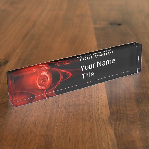RED FRACTAL ROSE IN BLACKAbstract Swirls Desk Name Plate